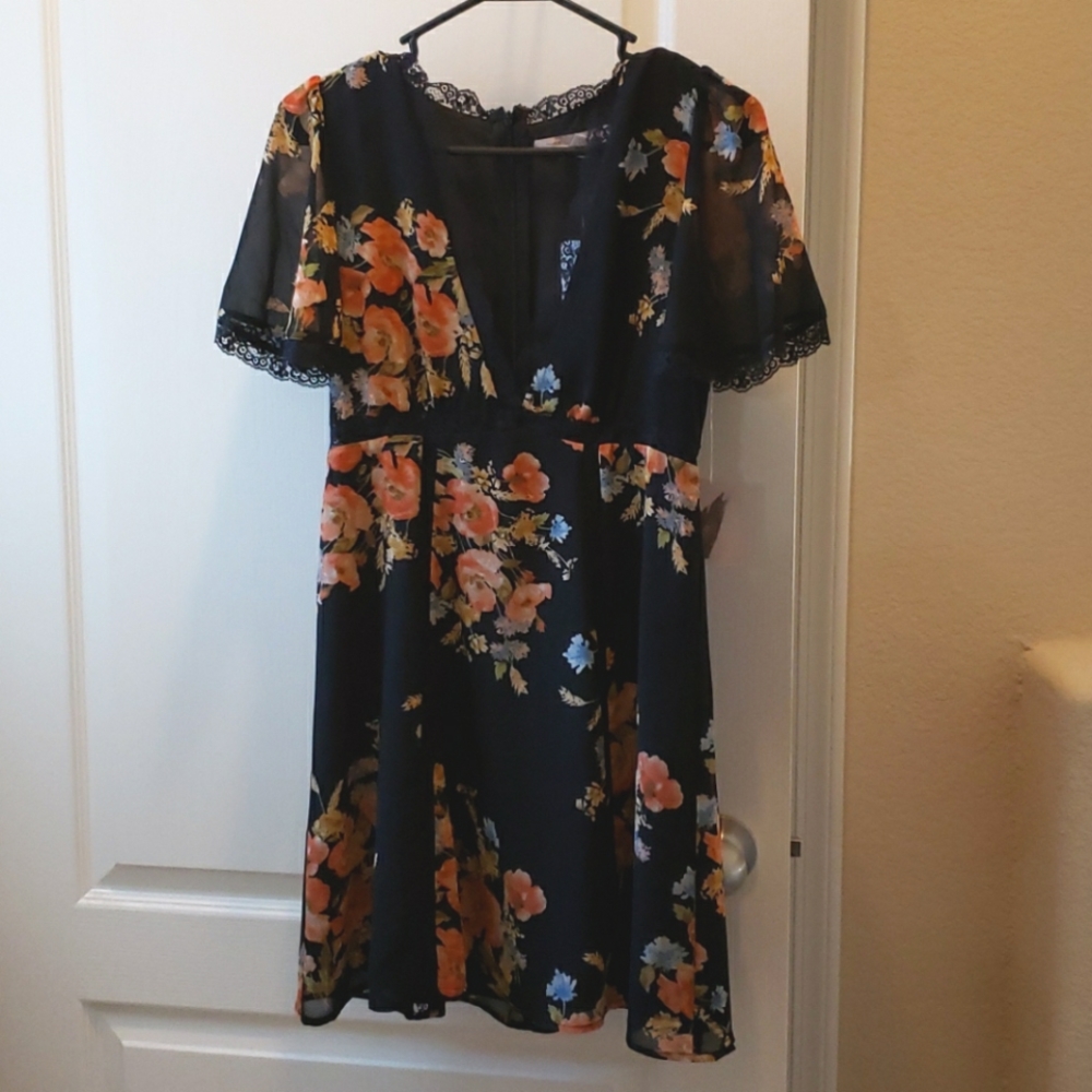 NWT Black and coral lace floral boho dress